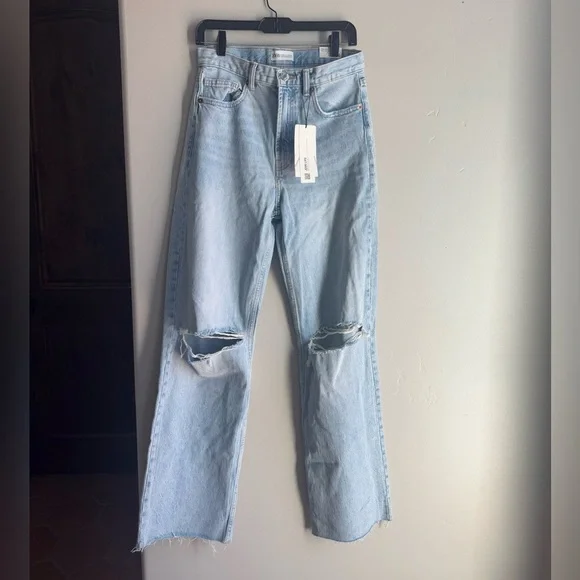 Zara High Rise Straight Leg Jeans Y2K Distressed Full Length Blue 4 Cotton - Picture 1 of 7